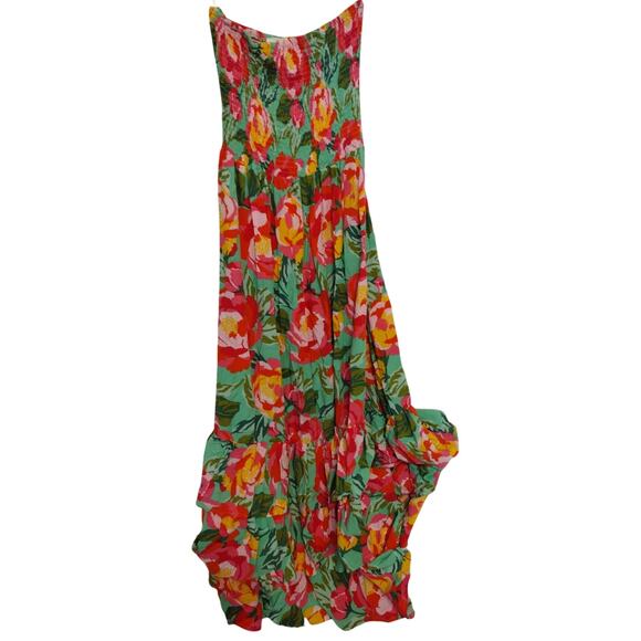 ABEL THE LABEL Dress Womens Small Green Floral Smocked Strapless Maxi Tiered - Picture 1 of 7